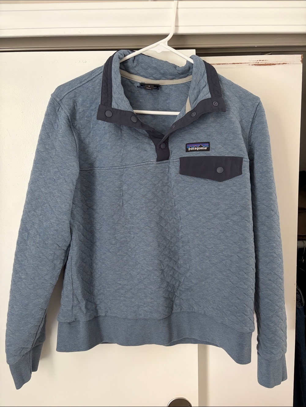 Patagonia Light Blue Quilted Zip-Up Pullover with Dark Trim